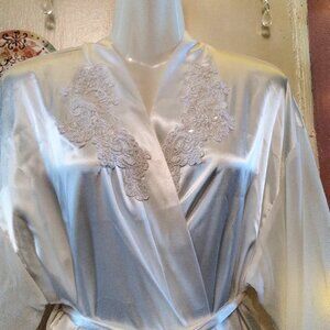 Alexandra Nicole (XL) White Satin and Sheer Applique Embellished Bridal Robe